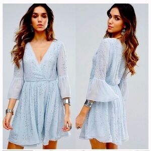 Free People Winter Solstice Dress - Light Blue Wrap Dress
